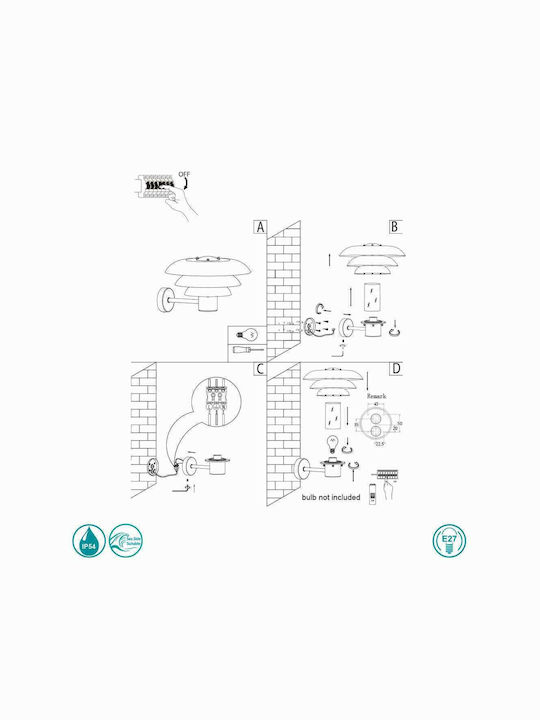 Nordlux Kurnos 35 Wall-Mounted Outdoor Hat Light E27 IP54 35x23.7εκ.