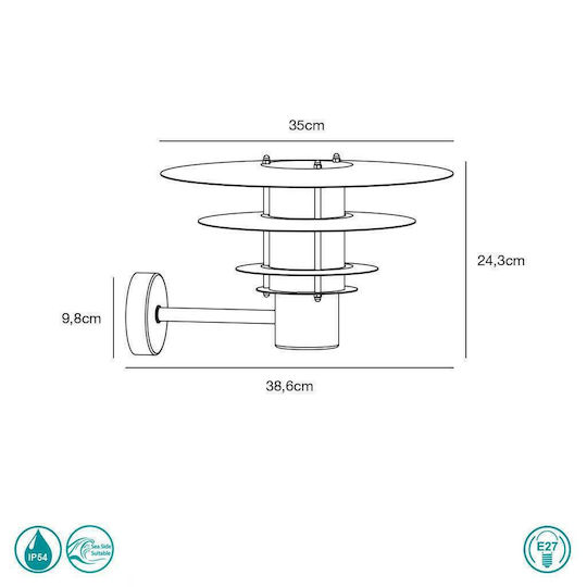 Nordlux Bastia 35 Lumină de exterior cu abajur montată pe perete E27 IP54 38.6x24.3εκ.