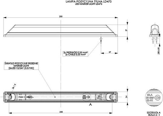 M-Tech Lkw-Volumenlichter 1Stück 12 / 24V - Rot WMLHOR473