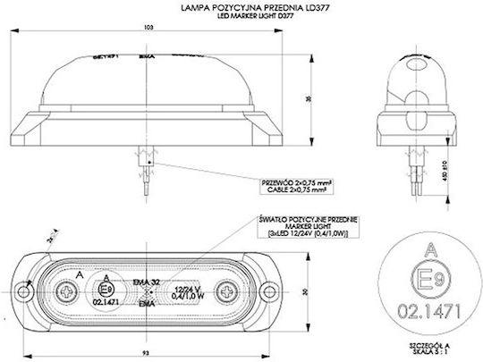 M-Tech Lkw-Volumenlichter 1Stück 12 / 24V - Weiß WMLHOR370
