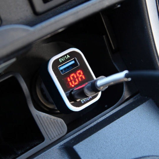 AMiO Car Charger 3A with Ports: 2xUSB and Voltmeter White Color