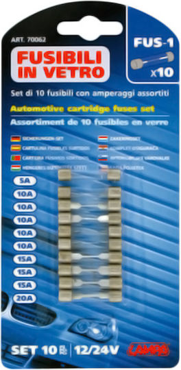 Lampa FUS-1 Automotive Cartridge Fuses Set Car Fuse Set Glass Rounds 10pcs