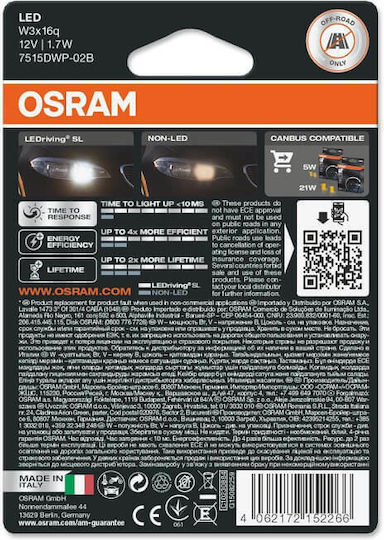 Osram Lamps Car & Motorcycle LEDriving SL W21/5W LED 6000K Cold White 12V 2.7W 2pcs