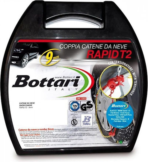Bottari Rapid T2 No 90 Anti-slip Chains Small Thickness 9mm Passenger Car 2pcs