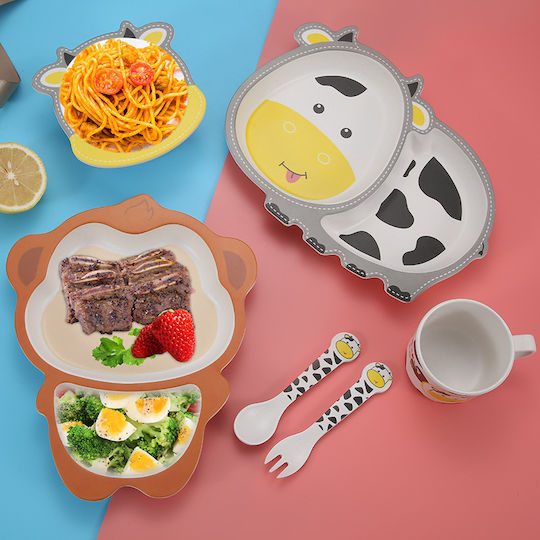 Fiko Feeding Set Cow made of Bamboo Yellow 5pcs