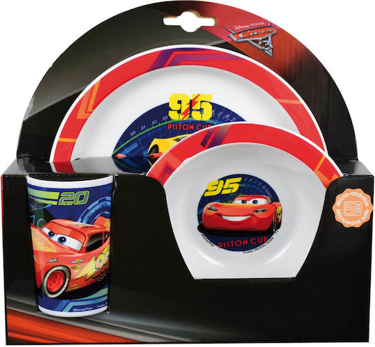 Ango Set de hrănire Cars din Plastic Roșu 3buc pentru 6+ luni