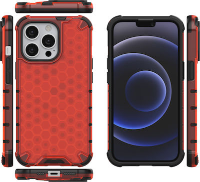 Hurtel Honeycomb Armor Задна корица Силикон Устойчив на удар Червен (iPhone 13 Pro - iPhone 13 Про)