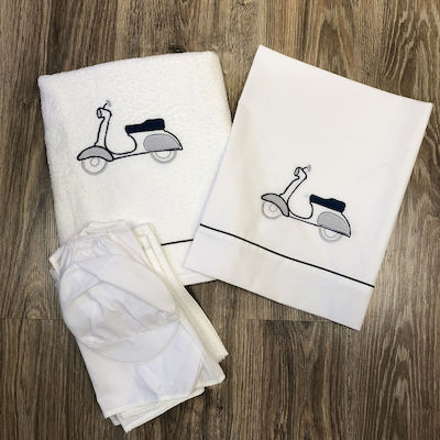 Mouchtaris Collection Baptism Towel Set Βέσπα Λευκό