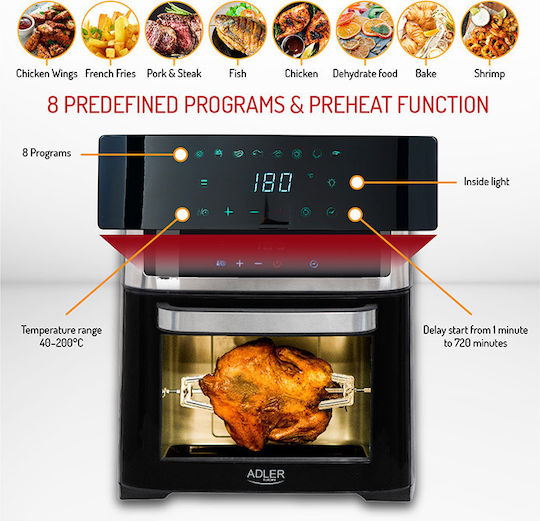 Adler Electric Countertop Oven 13lt No Burners Hot Air