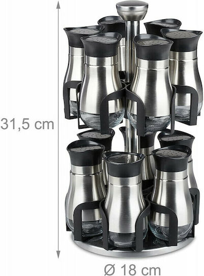 Relaxdays Suporturi de Condimente Inoxidabile pe Suport Rotativ Argintie 12buc