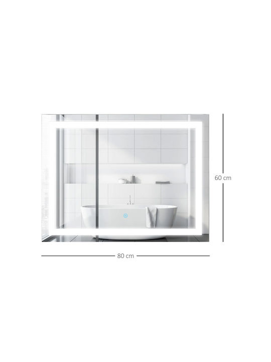 HomCom Ορθογώνιος Καθρέπτης Μπάνιου Led από Μέταλλο 80x60cm