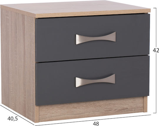 Bedside Table Wooden Sonoma - Grey 48x40.5x42cm