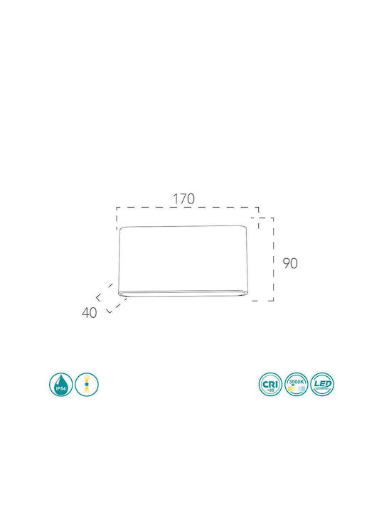 Fan Europe Gamma Wandmontierte Außen-Deckenleuchte LED IP54 5W mit Warmweiß Licht Doppelstrahl 17x9x4εκ.