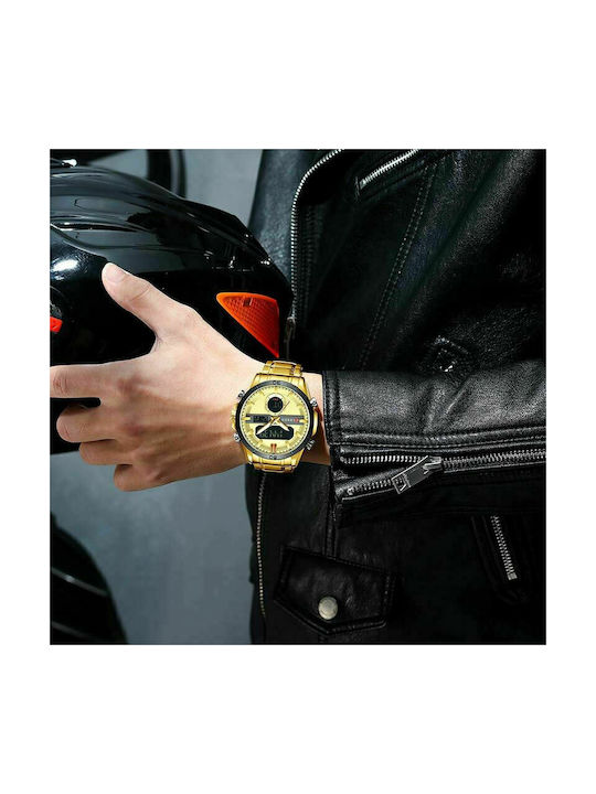 Curren Watch Chronograph Battery with Gold Metal Bracelet