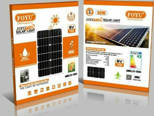Foyu Στεγανός Ηλιακός Προβολέας LED 60W με Τηλεχειριστήριο IP67