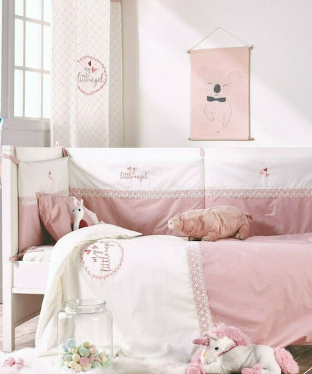 Kentia Сет Бебешка Долен Калъф с Калъфка за Възглавница Angel Светло розово-Ecru 100x140см.