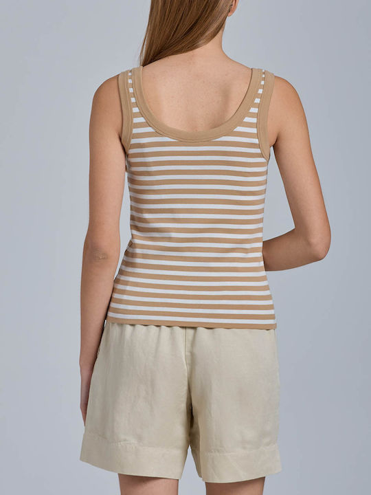 Gant Women's Summer Blouse Cotton Sleeveless Striped Beige