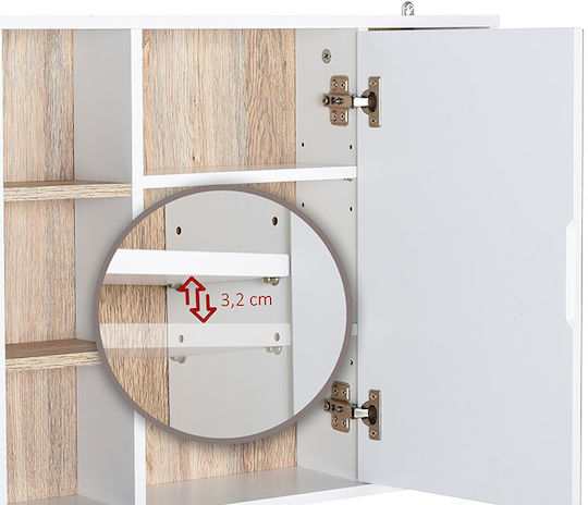 HomCom Правоъгълена Банско Огледало от MDF с Рафт & Шкаф 60x14.5см Бял