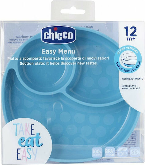 Chicco Παιδικό Πιάτο Φαγητού Take Eat Easy από Σιλικόνη Μπλε