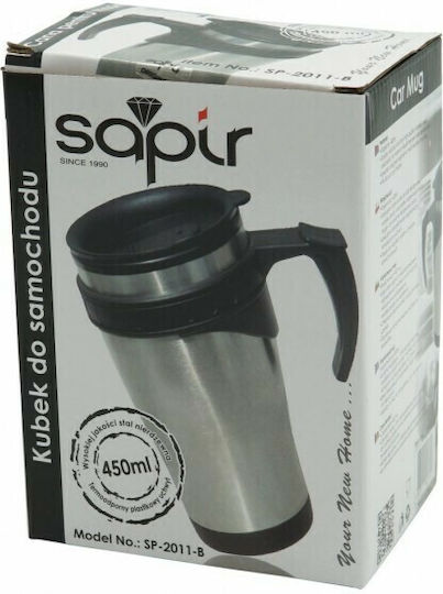 Sapir Home Ποτήρι Αυτοκινήτου Ποτήρι Θερμός Ανοξείδωτο 450ml Ασημί με Λαβή