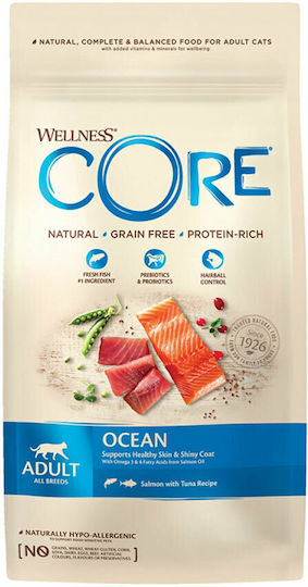 Wellness Core Ocean Ξηρά Τροφή χωρίς Σιτηρά για Ενήλικες Στειρωμένες Γάτες με Σολομό / Τόνο 0.3kg