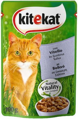 Kitekat Φακελάκι Wet Food for Adult Cats In Pouch with Beef / Calf / Καρότα σε Σάλτσα 1pc 100gr