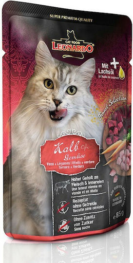 Leonardo Pouch Wet Food for Adult Cats in Pouches with Vegetables and Calf Grain-Free 85gr