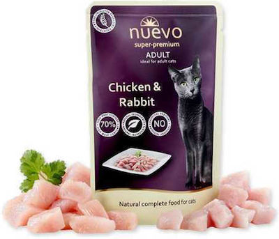 Nuevo Adult Nasses Katzenfutter für Katze in Beutel mit Huhn und Kaninchen 85gr