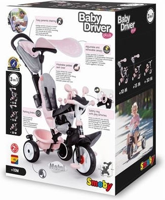Smoby Baby Driver Plus Πτυσσόμενο & Μετατρεπόμενο για 10 Μηνών Ροζ