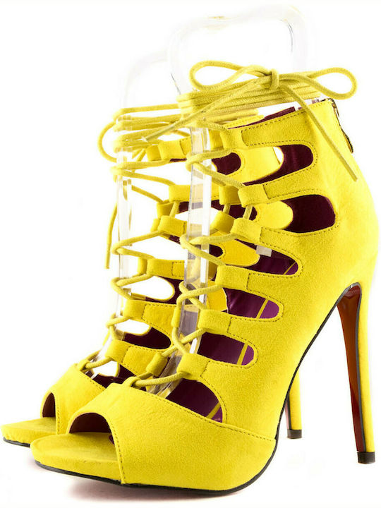 Alta Moda Platform Women's Sandals Yellow with Thin High Heel