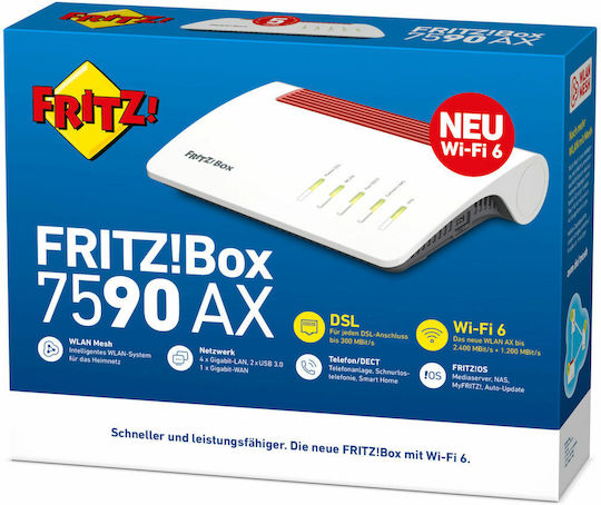 AVM FRITZ!Box 7590 AX v2 Ασύρματο VDSL2 Modem Router Wi‑Fi 6 με 4 Θύρες Gigabit