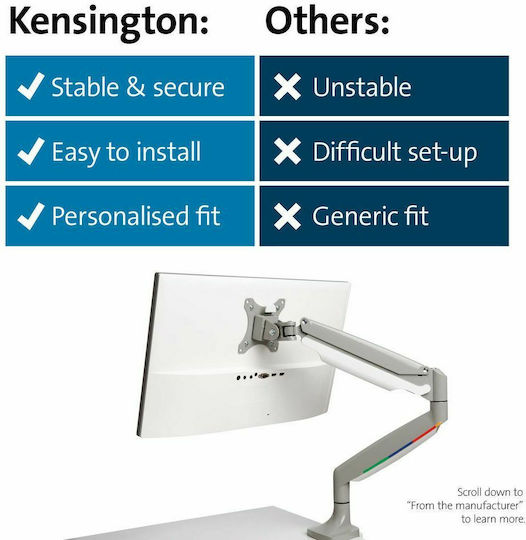 Kensington SmartFit One-Touch Stand Desk Mounted Monitor up to 32" with Arm Silver