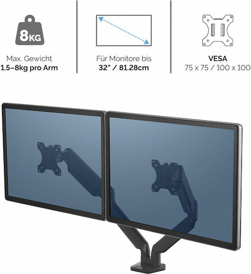 Fellowes Platinum Desktop Stand for 2 Monitors up to 32" with Arm White