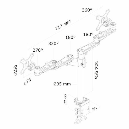 Newstar FPMA-D935D Βάση Γραφείου για 2 Οθόνες έως 27" με Βραχίονα Ασημί