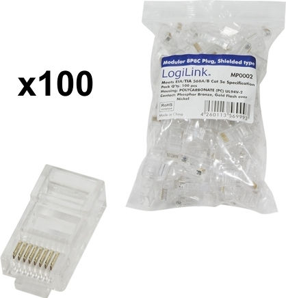 LogiLink MP0002 Щепсел RJ-45 мъжки Cat5e 100бр Бял
