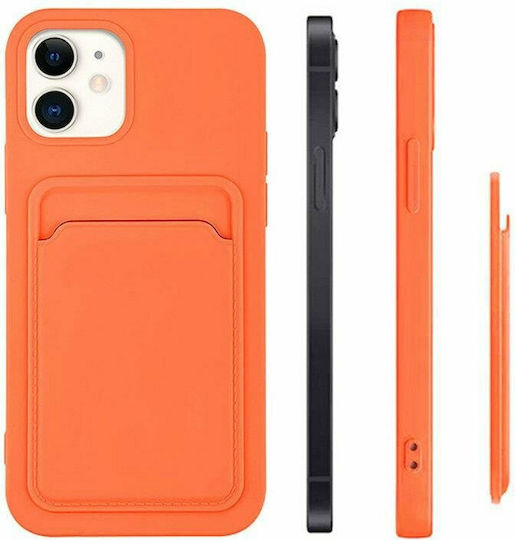 Hurtel Card Case Umschlag Rückseite Silikon mit Kartenhalter Orange (iPhone 12 / 12 Pro)