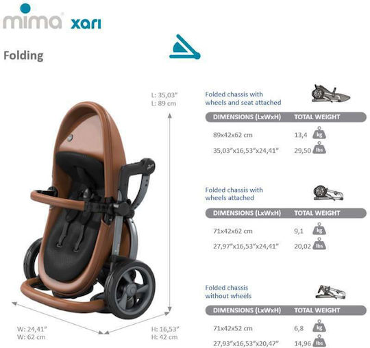 Mima Xari Ρυθμιζόμενο Καρότσι 2 σε 1 Kατάλληλο για Nεογέννητο White / Black 13.4kg