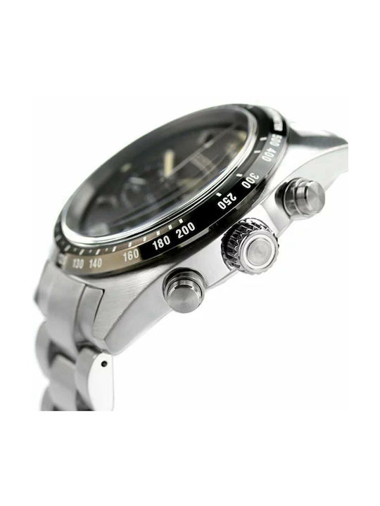 Seiko Prospex Speedtimer Ανδρικό Ρολόι 39mm Χρονογράφος Solar με Μαύρο Μεταλλικό Μπρασελέ