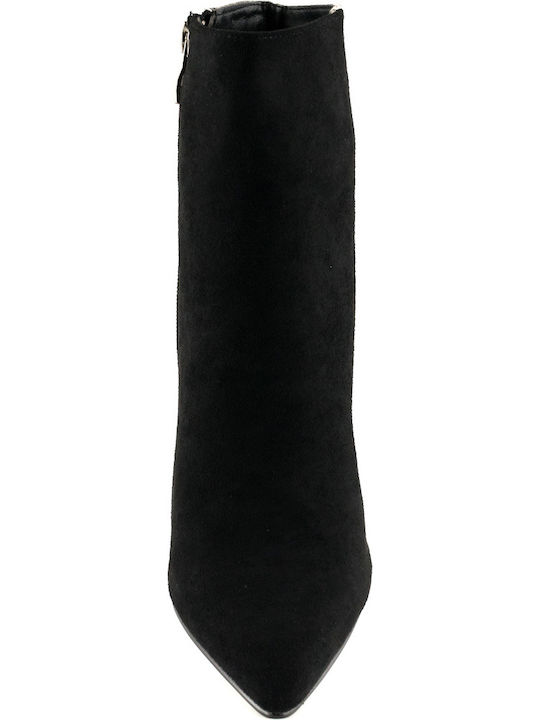 33-03 Ghete Dama Ankle Boots De Catifea Cu Toc Înalt Negre