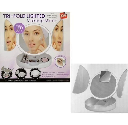 Makeup Mirror Tabletop with Light Zoom x5 7x22cm White