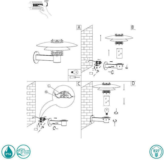 Nordlux Phoenix Wall-Mounted Outdoor Hat Light E27 IP54 42.5x22εκ.