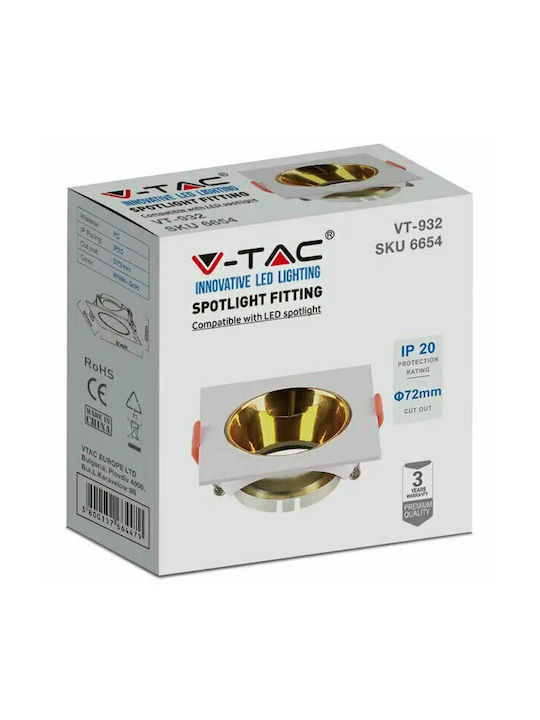 V-TAC Square Plastic Recessed Spot with Socket GU10 White 8.5x8.5cm.