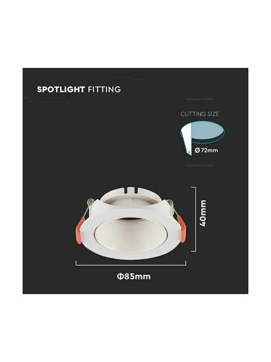 V-TAC Round Plastic Recessed Spot with Socket GU10 White 8.5x8.5cm. 1pcs