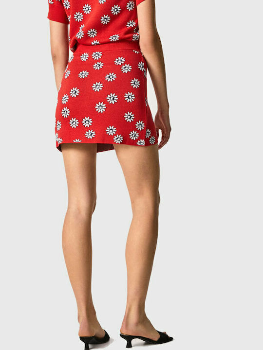 Priscilla Denim High-waisted Mini Skirt Floral Royal Red