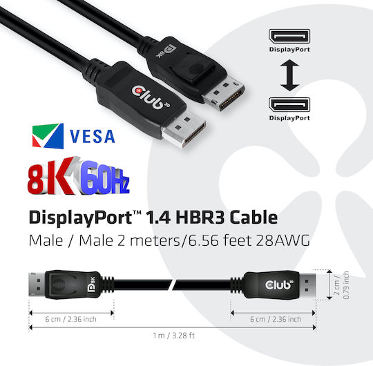 Club3D Cable DisplayPort Male - DisplayPort Male 1.4m Black (CAC-2068)