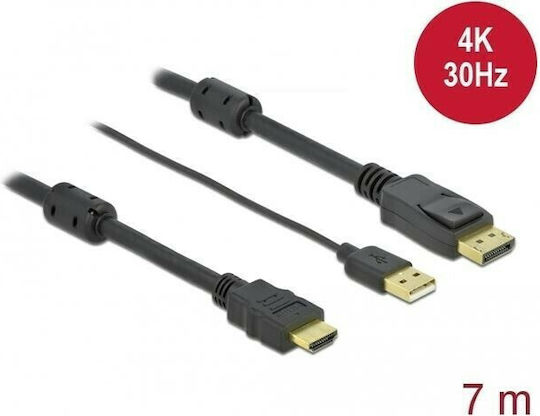 DeLock Кабел DisplayPort мъжки - HDMI мъжки 7м Черен (85967)