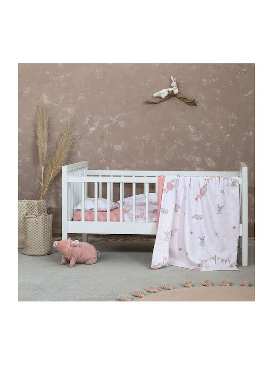 Nima Κουβέρτα Κούνιας Bunny Love Βαμβακερή Ροζ 100x140εκ.