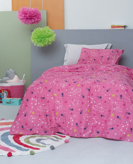 Palamaiki Luminous Детски калъф за възглавница от 100% памук 50x70cm Comet Fuchsia