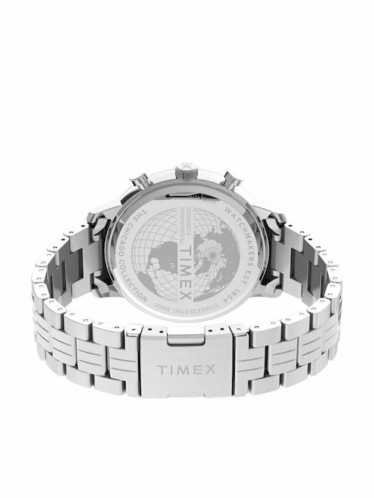 Timex Чикаго Мъжки часовник 45мм Хронограф На батерия с Сребърна Метална гривна