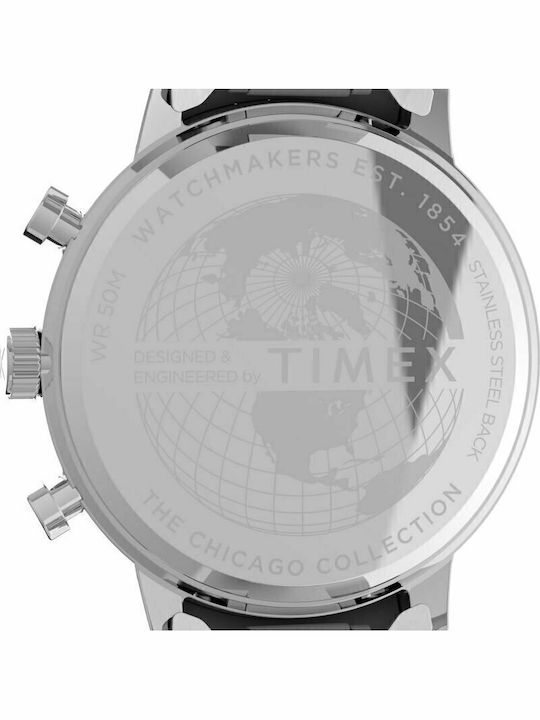 Timex Чикаго Мъжки часовник 45мм Хронограф На батерия с Сребърна Метална гривна